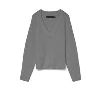 VERO MODA Vmnovah Rib LS V-Neck Pullover Noos, Medium Grey Melange, M