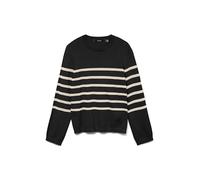 VERO MODA Women's Vmsaba Plain LS O-Neck Pullover Ga Noos Knitted Jumper, Black/Stripes: Birch, M