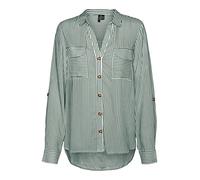 VERO MODA Women's Casual Blouse Shirt with Chest Pockets Regular Stretch 3/4 Sleeve Top, Laurel Wreath/Stripes: Snow White, XXL