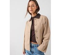 Vero Moda Women's Contrast Collar Button Front Short Jacket, Silver Mink, Size L, Women Ilver Mink