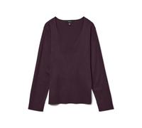 VERO MODA Women's Knitted Jumper Loose Fit V-Neck Long Sleeve Ribbed Cuffs, Winetasting, S