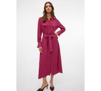 Vero Moda Womens Olla Collared Neck Midi Dress in Red Plum - Size 8 UK