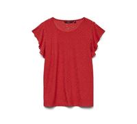 VERO MODA Women's Shirt Blouse with Hole Pattern and Short Cap Sleeves, Fiery Red, XL