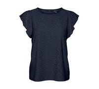 VERO MODA Women's Shirt Blouse with Hole Pattern and Short Cap Sleeves, Navy, M