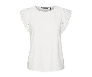 VERO MODA Women's Shirt Blouse with Hole Pattern and Short Cap Sleeves, Snow White, M