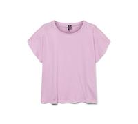 VERO MODA Women's T-Shirt Trendy Crew Neck Top with Embroidery Lace, Bonbon, M