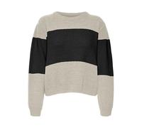VERO MODA Women's Vmagate Block LS O-Neck Pullover Ent Knitted Jumper, Birch/Detail: w. Black, M