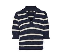 VERO MODA Women's Vmamazing 2/4 V-Neck Polo Pullover Boo Knitted Jumper, Navy Blazer/Detail: w. Birch, M