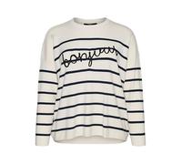 VERO MODA Women's Vmaria Bonjour Ls O-Neck Pullover Ga Sweater, Birch/Detail:w. Navy Blzer Stripes W. Black Text, M