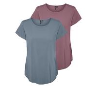 VERO MODA Women's Vmbella SS WVN Ga Noos Top, Pack of 2 (Mesa Rose, Citadel), M