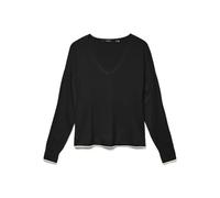 VERO MODA Women's Vmbreeze LS V-Neck Pullover Ga Boo Knitted Jumper, Black/Detail: w. Birch Contrast, S
