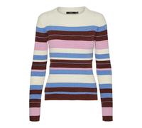 VERO MODA Women's Vmchili LS O-Neck Pullover Boo Knitted Jumper, Birch/Stripes: Blue Jasper + Fired Brick + Fuchsia Pink, S