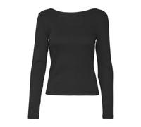 VERO MODA Women's Vmchloe Stripe Ls 2way Short Top Go Noos Longsleeve T-Shirt, Black, Large