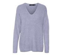 VERO MODA Women's Vmcrewlefile LS V-Neck Blouse Noos Knitted Jumper, Cosmic Sky/Detail: Melange, S