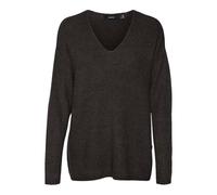VERO MODA Women's Vmcrewlefile LS V-Neck Blouse Noos Sweater, Chocolate Cake/Detail: Melange, M