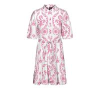 VERO MODA Women's Vmdicthe 2/4 Short Volume Dress WVN Ga Keid, Snow White/AOP: Hari Pink Cosmos, S