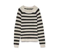 VERO MODA Women's Vmdoffy LS O-Neck Blouse Ga Noos Knitted Jumper, Birch/Stripes: w. Black Melange, L