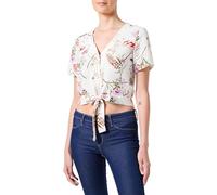 VERO MODA Women's Vmeasy Joy S/S Tie Shirt WVN Ga Top, Birch/AOP: vicka, S