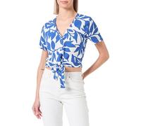VERO MODA Women's Vmeasy Joy S/S Tie Shirt WVN Ga Top, Snow White/AOP: Alisa Mazarine Blue, S