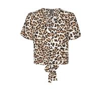 VERO MODA Women's Vmeasy Joy S/S Tie Shirt WVN Ga Top, Tan/AOP: Leo, S
