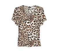 VERO MODA Women's Vmeasy Joy V-Neck SS Blouse WVN Ga Top, Tan/AOP: Leo, S