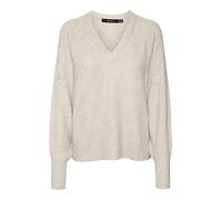 VERO MODA Women's Vmemerald Lefile LS V-Neck Pull. Low Knitted Jumper, Birch/Detail: with Melange, M