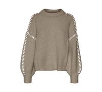 VERO MODA Women's Vmfeng LS O-Neck Pullover Ga Boo Knitted Jumper, Silver Mink/Detail:w. Snow White, S