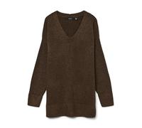 VERO MODA Women's Vmfiluca LS V-Neck Long Jumper Ga Noos Sweater, Pinecone/Detail: Melange, M