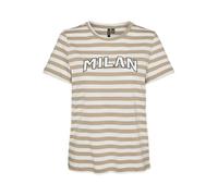 VERO MODA Women's Vmfira Francis SS Top Box JRS Ga T-Shirt, Silver Mink/Stripes: Snow White, M