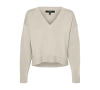 VERO MODA Women's Vmgold Link LS V-Neck Cropped Pullover Knitted Jumper, Birch, M