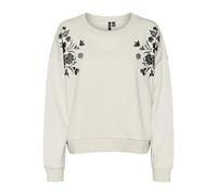 VERO MODA Women's Vmhelen Trina Ls Sweat Box JRS Ga Sweatshirt, Birch/Detail: Black Flock Shoulder, S