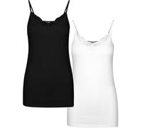 VERO MODA Women's Vminge Lace Singlet 2-Pack Noos Tall Top, Black/Pack: Bright White, M