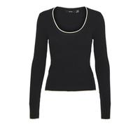 VERO MODA Women's Vmjoan LS U-Neck Short Pullover Boo Knitted Jumper, Black/Detail: w. Birch Contrast, M