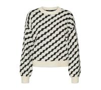 VERO MODA Women's Vmlara LS O-Neck Pullover Ga Boo Rep Knitted Jumper, Birch/Detail: w. Black Wave Pattern, S