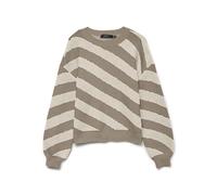 VERO MODA Women's Vmlara LS O-Neck Pullover Ga Boo Rep Knitted Jumper, Silver Mink/Stripes: w. Birch, M