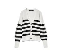 VERO MODA Women's Vmlea LS V-Neck Cuff Cardigan Noos Sweater, Cloud Dancer/Stripes: Black, M
