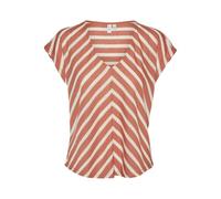 VERO MODA Women's Vmmanika S/S V-Neck JRS BTQ T-Shirt, Burnt Sienna/Stripes: Pristine & Lurex, M