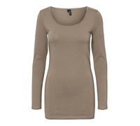 Vero Moda Women's VMMAXI My LS Soft Long U-Neck NOOS Long Sleeve Top, Walnut/Detail:Light Melange, S