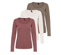 VERO MODA Women's Vmmaxi My Ls Soft Uneck Ga Noos Long Sleeve Shirts, 1 x Walnut, 1 x Rose Brown, 1 x Marshmallow, L