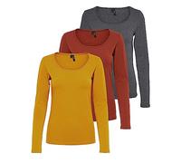 VERO MODA Women's Vmmaxi My Ls Soft Uneck Ga Noos Long Sleeve Shirts, 1x Golden Yellow, 1x Burnt Henna, 1x Dark Grey, M