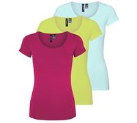 VERO MODA Women's Vmmaxi My Ss Soft U-Neck Noos T-Shirt, Pack of 3 (Bright Rose, Wild Lime, Dusty Aqua), L