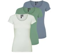 VERO MODA Women's Vmmaxi My Ss Soft U-Neck Noos T-Shirt, Pack of 3 (Granite Green, Lightest Sky, Citadel), XL