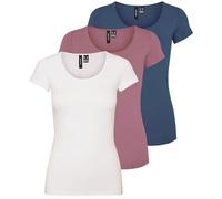 VERO MODA Women's Vmmaxi My Ss Soft U-Neck Noos T-Shirt, Pack of 3 (Vintage Indigo, Mesa Rose, White Alyssum), M