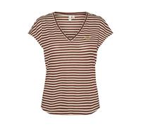 VERO MODA Women's Vmmiva S/S V-Neck T-Shirt JRS Btq, Fired Brick/Stripes: Birch W. Gold Mouth, L