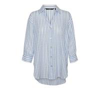 VERO MODA Women's Vmollie 34 Shirt WVN Ga Long Sleeve Blouse, Bonnie Blue/Stripes: Snow White, L