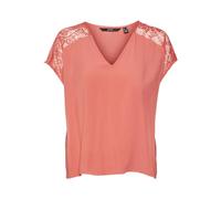 VERO MODA Women's Vmrusk Lace V-Neck SS WVN Ga Top, Cayenne, S