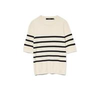 VERO MODA Women's Vmsaba Plain SS O-Neck Pullover Ga Noos Sweater, Birch/Stripes: w Black, S