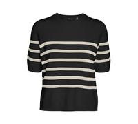 VERO Moda Women's Vmsaba Plain SS O-Neck Ga Noos Pullover, Black/Stripes: w Birch, XL