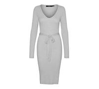 VERO MODA Women's Vmsaba Rib Ls V-Neck Belt Dress Ga Noos, Light Grey Mix, L
