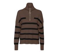 VERO Moda Women's Vmsaba Stripe LS Highneck Blouse Ga Noos Knitted Jumper, Pinecone/Stripes: Black, XXL